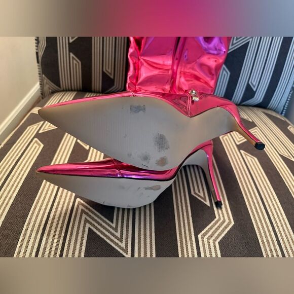 Metallic Pink Patent Leather Tall Stiletto Boots Size 9.5 - Picture 13 of 14